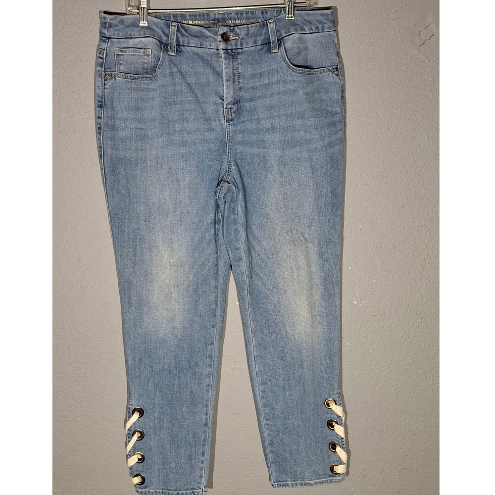 Chicos So Slimming Girlfriend Slim Leg Ankle Jeans Light Wash Lace Up Hem 12R